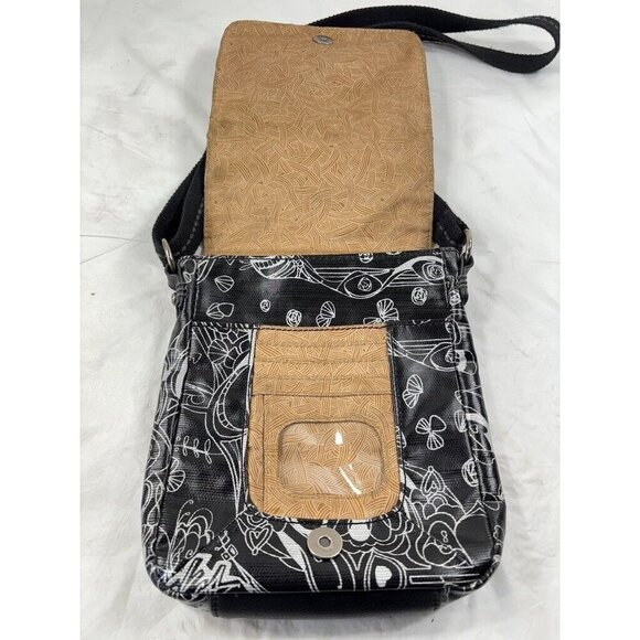 SAKROOTS Artist Circle Small Messenger crossbody Bag- PEACE- Black/white - Picture 10 of 12